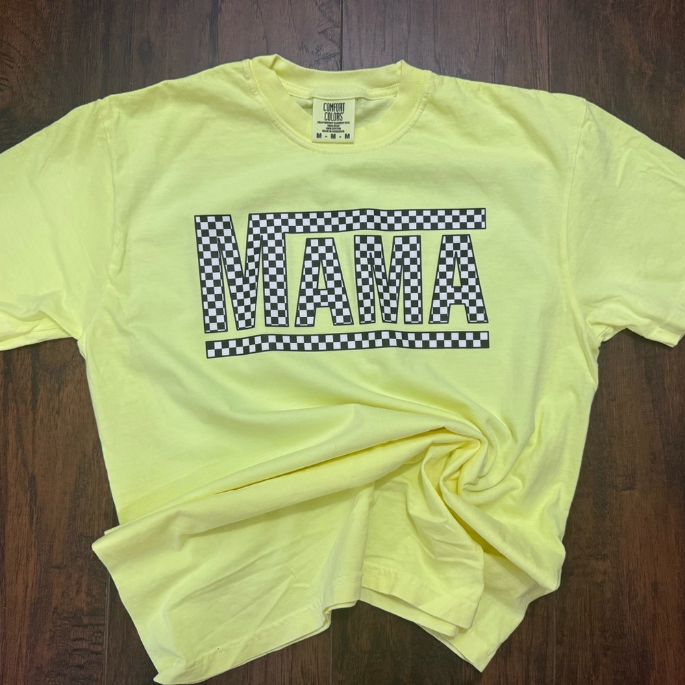 Comfort Colors Yellow "MAMA" Checkerboard Graphic Tee